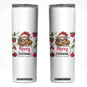 Funny Christmas Sloth Skinny Tumbler Merry Slothmas TS12 White Print Your Wear