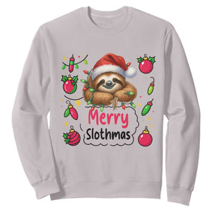 Funny Christmas Sloth Sweatshirt Merry Slothmas TS12 Ice Gray Print Your Wear