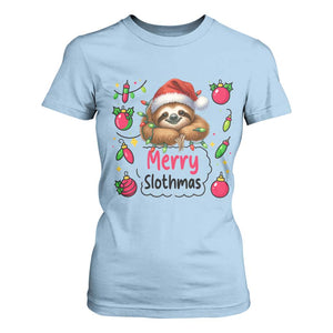 Funny Christmas Sloth T Shirt For Women Merry Slothmas TS12 Light Blue Print Your Wear