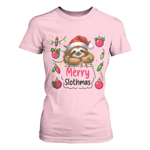 Funny Christmas Sloth T Shirt For Women Merry Slothmas TS12 Light Pink Print Your Wear