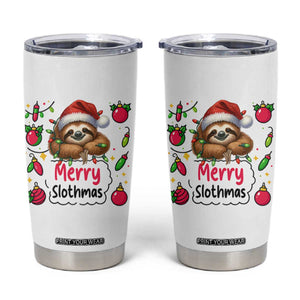 Funny Christmas Sloth Tumbler Cup Merry Slothmas TS12 White Print Your Wear