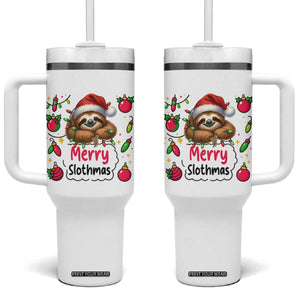 Funny Christmas Sloth Tumbler With Handle Merry Slothmas TS12 One Size: 40 oz White Print Your Wear