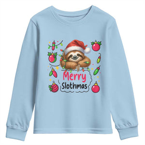 Funny Christmas Sloth Youth Sweatshirt Merry Slothmas TS12 Light Blue Print Your Wear