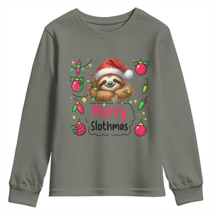 Funny Christmas Sloth Youth Sweatshirt Merry Slothmas TS12 Military Green Print Your Wear