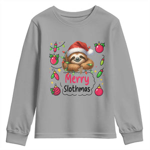Funny Christmas Sloth Youth Sweatshirt Merry Slothmas TS12 Sport Gray Print Your Wear