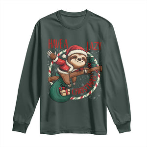 Have A Lazy Christmas Long Sleeve Shirt Cute Xmas Sloth TS12 Dark Forest Green Print Your Wear