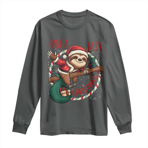 Have A Lazy Christmas Long Sleeve Shirt Cute Xmas Sloth TS12 Dark Heather Print Your Wear