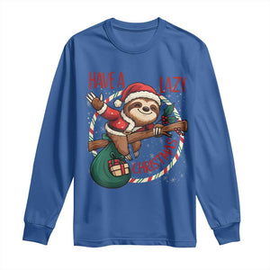 Have A Lazy Christmas Long Sleeve Shirt Cute Xmas Sloth TS12 Royal Blue Print Your Wear
