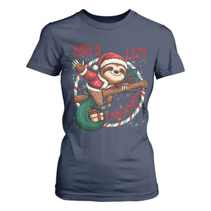 Have A Lazy Christmas T Shirt For Women Cute Xmas Sloth TS12 Navy Print Your Wear