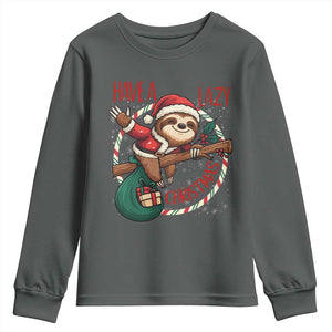 Have A Lazy Christmas Youth Sweatshirt Cute Xmas Sloth TS12 Dark Heather Print Your Wear