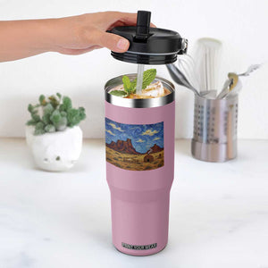 Starry Night Desert Monument Valley Flip Straw Tumbler Hogan Home Oil Painting Graphic
