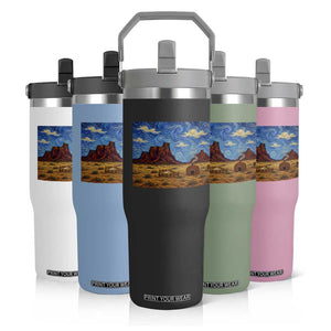 Starry Night Desert Monument Valley Flip Straw Tumbler Hogan Home Oil Painting Graphic