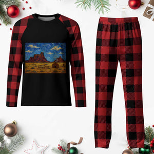 Starry Night Desert Monument Valley Plaid Pajama Set Hogan Home Oil Painting Graphic