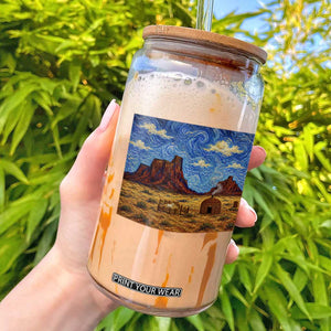 Starry Night Desert Monument Valley Glass Can Hogan Home Oil Painting Graphic