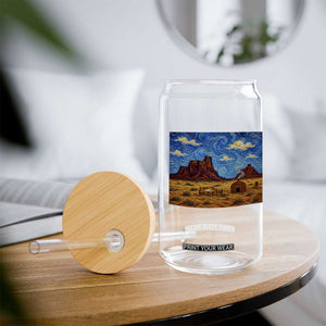 Starry Night Desert Monument Valley Glass Can Hogan Home Oil Painting Graphic