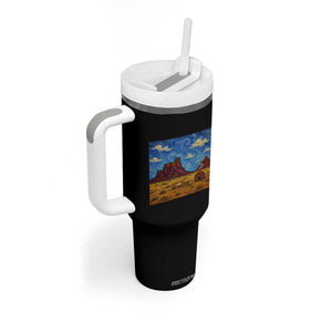 Starry Night Desert Monument Valley Tumbler With Handle Hogan Home Oil Painting Graphic