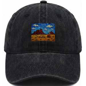 Starry Night Desert Monument Valley Washed Cotton Baseball Cap Hogan Home Oil Painting Graphic