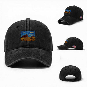 Starry Night Desert Monument Valley Washed Cotton Baseball Cap Hogan Home Oil Painting Graphic
