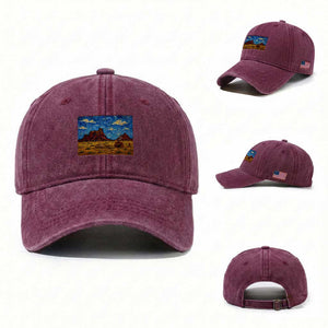 Starry Night Desert Monument Valley Washed Cotton Baseball Cap Hogan Home Oil Painting Graphic