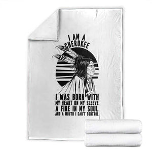 Native American Heritage Pride Gift Throw Blanket I Am A Cherokee Born With Heart On My Sleeve