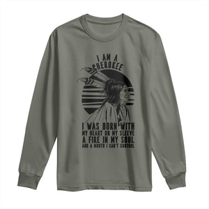 Native American Heritage Pride Gift Long Sleeve Shirt I Am A Cherokee Born With Heart On My Sleeve