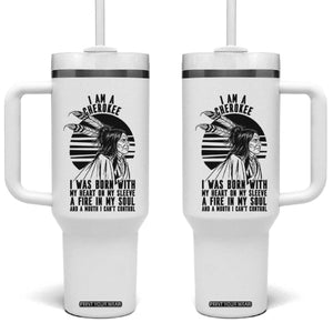 Native American Heritage Pride Gift Tumbler With Handle I Am A Cherokee Born With Heart On My Sleeve