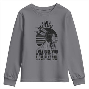 Native American Heritage Pride Gift Youth Sweatshirt I Am A Cherokee Born With Heart On My Sleeve