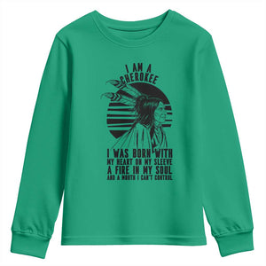 Native American Heritage Pride Gift Youth Sweatshirt I Am A Cherokee Born With Heart On My Sleeve