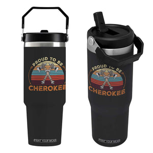 Cherokee Heritage Pride Flip Straw Tumbler Vintage Sunset Tomahawk Native American Graphic