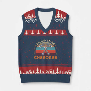 Cherokee Heritage Pride V-Neck Knit Sweater Vest Vintage Sunset Tomahawk Native American Graphic