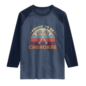 Cherokee Heritage Pride Raglan Shirt Vintage Sunset Tomahawk Native American Graphic