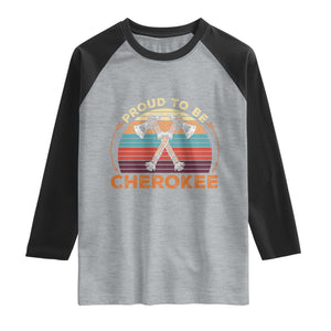 Cherokee Heritage Pride Raglan Shirt Vintage Sunset Tomahawk Native American Graphic