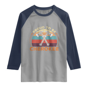 Cherokee Heritage Pride Raglan Shirt Vintage Sunset Tomahawk Native American Graphic
