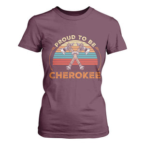 Cherokee Heritage Pride T Shirt For Women Vintage Sunset Tomahawk Native American Graphic