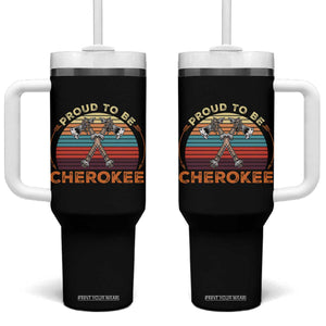 Cherokee Heritage Pride Tumbler With Handle Vintage Sunset Tomahawk Native American Graphic