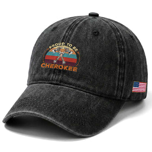 Cherokee Heritage Pride Washed Cotton Baseball Cap Vintage Sunset Tomahawk Native American Graphic