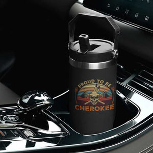 Cherokee Heritage Pride Flip Straw Tumbler Vintage Native American Warrior Skull