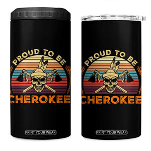 Cherokee Heritage Pride 4 in 1 Can Cooler Tumbler Vintage Native American Warrior Skull