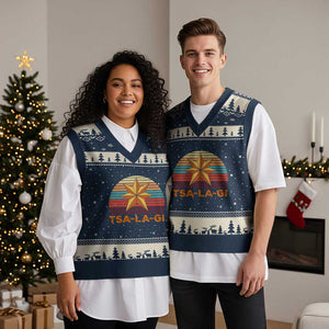 Tsalagi Seven Pointed Star V-Neck Knit Sweater Vest Cherokee Native American Heritage