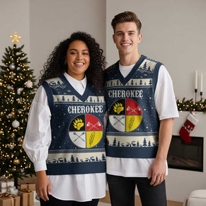 Cherokee Cultural Pride V-Neck Knit Sweater Vest Native American Medicine Wheel Art