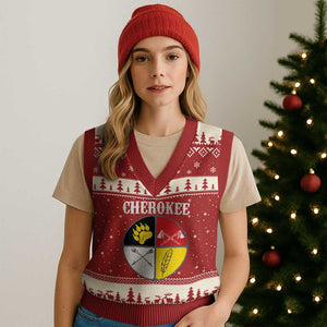 Cherokee Cultural Pride V-Neck Knit Sweater Vest Native American Medicine Wheel Art