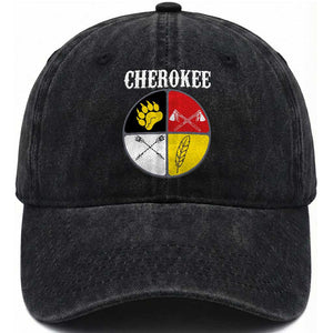 Cherokee Cultural Pride Washed Cotton Baseball Cap Native American Medicine Wheel Art