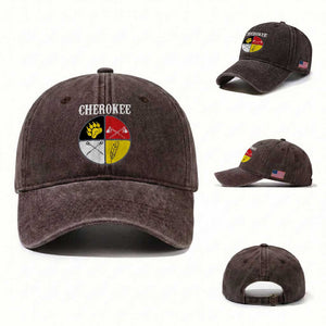 Cherokee Cultural Pride Washed Cotton Baseball Cap Native American Medicine Wheel Art