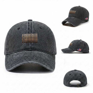 Vintage Cherokee Native Pride Stacked Typography Washed Cotton Baseball Cap