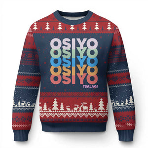 Osiyo Tsalagi Cherokee Native American Pride Ugly Christmas Sweater Retro Stacked Typography