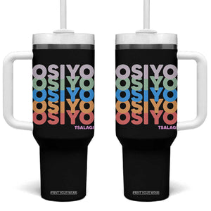 Osiyo Tsalagi Cherokee Native American Pride Tumbler With Handle Retro Stacked Typography