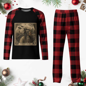 Cherokee Pride Strength Plaid Pajama Set Native American Vintage Postage Stamp Graphic