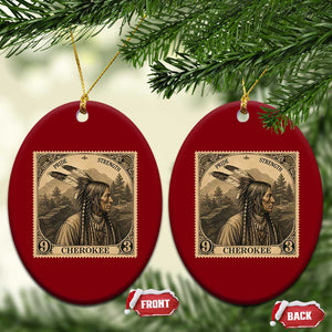 Cherokee Pride Strength Ceramic Ornament Native American Vintage Postage Stamp Graphic