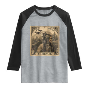 Cherokee Pride Strength Raglan Shirt Native American Vintage Postage Stamp Graphic