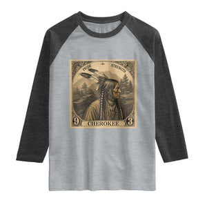 Cherokee Pride Strength Raglan Shirt Native American Vintage Postage Stamp Graphic